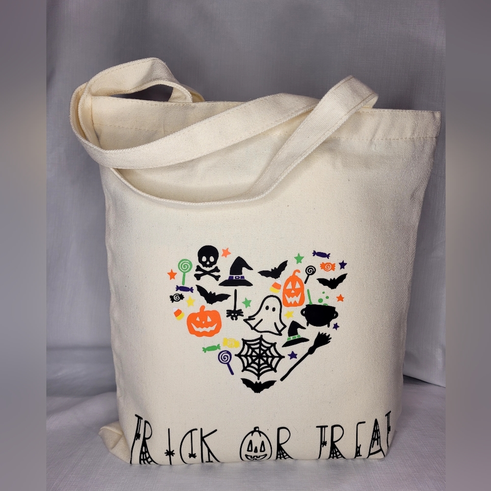 Custom made canvas Halloween trick or treat tote bag